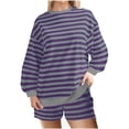 thumbnail image 1 of Pisexur Ensembles de Détente Rayés pour Femmes 2 Pcs Tenues Assorties Tricot Col Rond Chandail Ample Rayé Haut et Pantalon Ensemble Décontracté de Voyage, 1 of 6