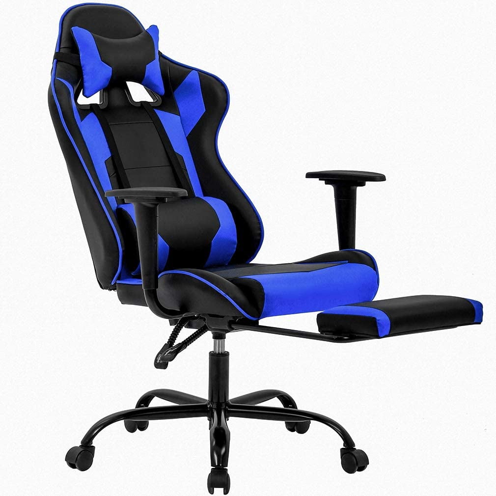 Office Chair Gaming Chair Ergonomic Swivel Chair High Back Racing Chair with Footrest Lumbar Support and Headrest Blue Walmart