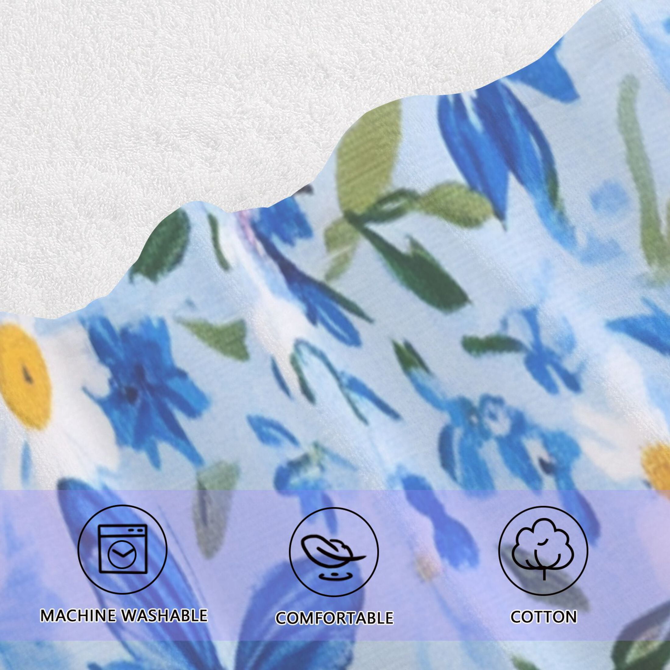 Navy Floral and Butterfly 2 Piece Cotton Bath and Face Towel Set Soft and Absorbent, for Beach Pool Bathroom
