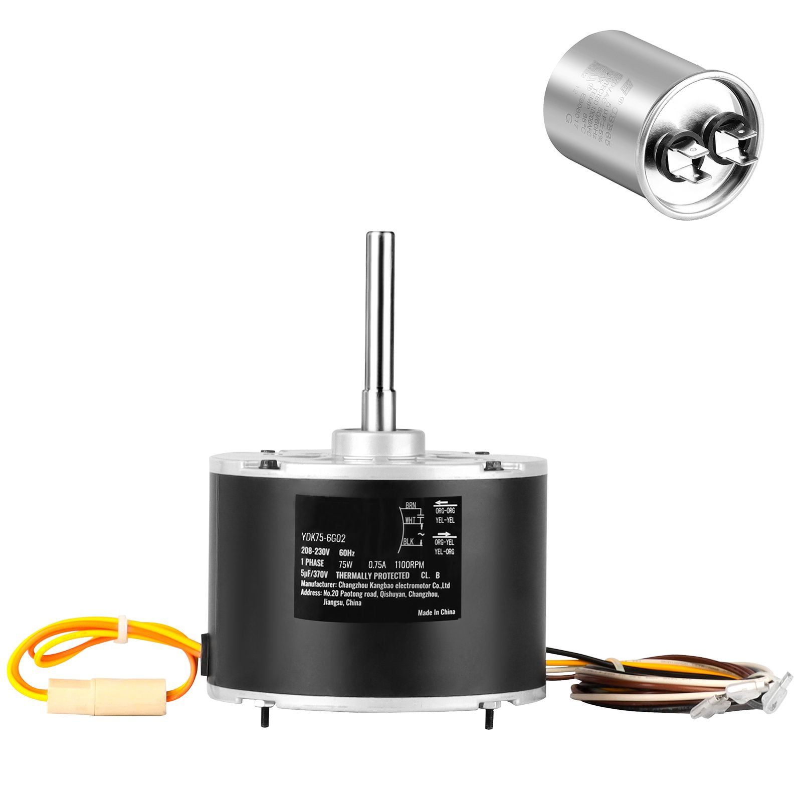 Condenser Fan Motor 1/10 HP 208-230V, 1100 RPM, Reversible Rotation, with 5µF Capacitor, for AC Units