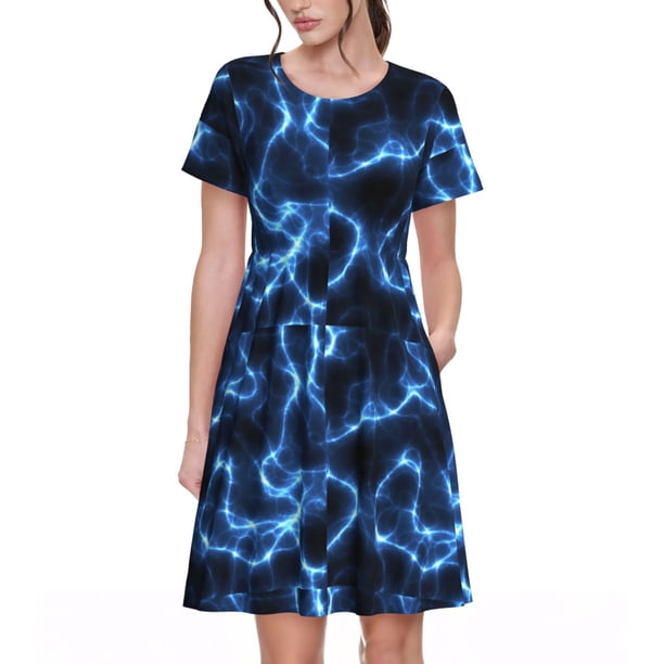 Balery Blue Lightning Vestidos sueltos de manga corta para mujer, vestidos de verano 2025, vestidos casuales de corte A con vuelo.