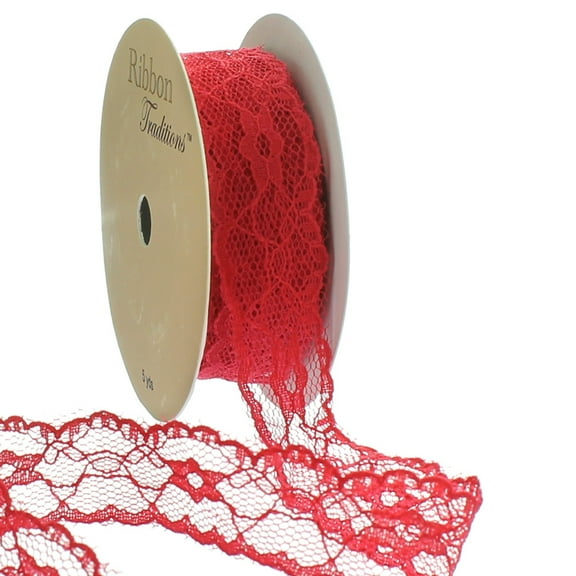 1" Vintage Scalloped Edge Lace Ribbon Trim Red 25 Yard