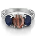 thumbnail image 2 of Gem Stone King 3.50 Ct Oval Red Tiger Eye Blue Sapphire 925 Sterling Silver Ring (Size 9), 2 of 3
