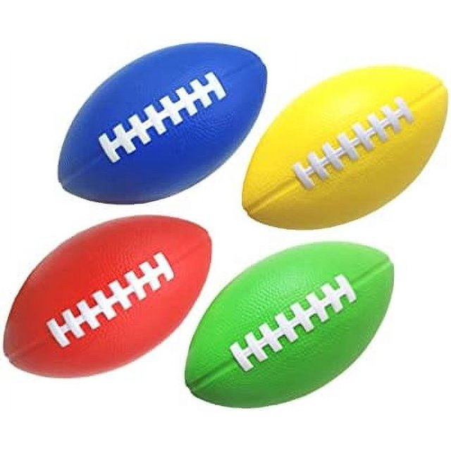 Kids Football 4 Pack - 7.25” Foam Footballs - Soft, Small Football - Colorful Mini Football for Kids - Includes Green, Yellow, Blue, and Red Blue,Green,Red Blue,Green,Red