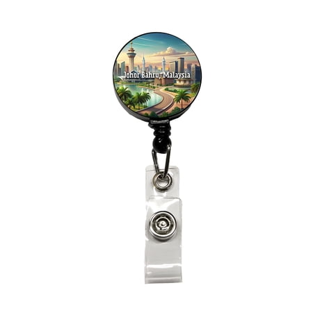 Johor Bahru, Malaysia Travel City Country Stamp Retractable Reel ID Badge Key Card Name Tag Holder with Clip
