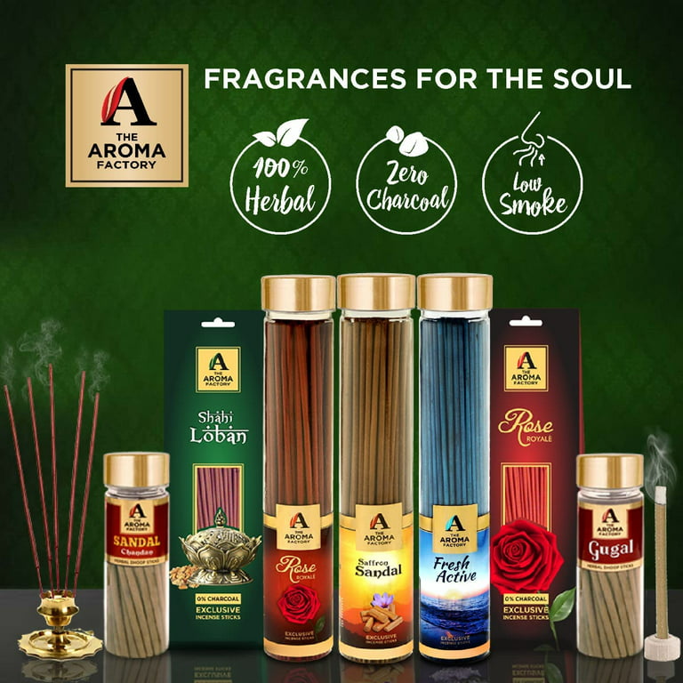 The Aroma Factory Organic Incense Sticks | No Charcoal | 100% Herbal |  Natural Essential Oils, Low Smoke | 100% Herbal Smudge Fragrance Pooja