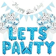 Dog Cat Birthday Party Supplies,Dog Paw Print Balloons Sequined balloon ,Lets Pawty Balloons, Happy Birthday Banner Foil Balloons Pet Party Decoration