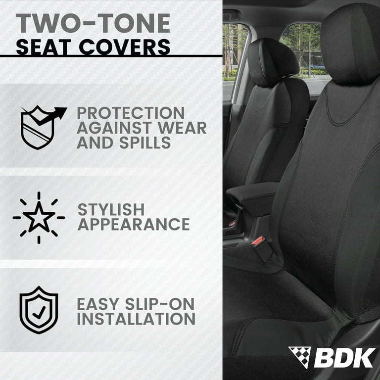 BDK PolyPro Car Seat Covers Full Set, Charcoal Gray Two-Tone Front and Rear  Split Bench Seat Covers