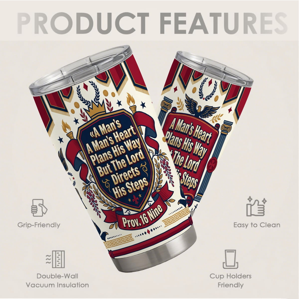 christian Tumbler 20oz with Lid A Man’s Heart Plans His Way Proverbs 16:9 Gift