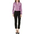 thumbnail image 2 of INSPIRE CHIC Women's Ruffled Stand Collar Long Sleeve Button Office Satin Shirt S Purple, 2 of 7