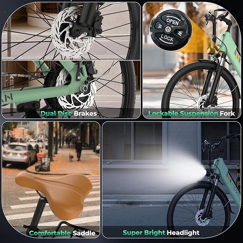 Movcan V80 Electric Bike, 1000W Motor 28MPH Ebike, 48V 13Ah Removeable Battery, 26'' Cruiser Adult Electric Bicycles up to 70 Miles