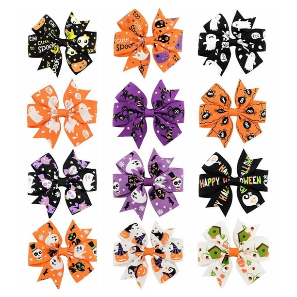 Pinzas Para El Pelo Con Lazo, Pinzas Para El Pelo Con Lazo De Halloween, Accesorios De Cinta De Grogrén Para Niñas, Bebés Y Niños 12 Uds. Moyic HA037589-00