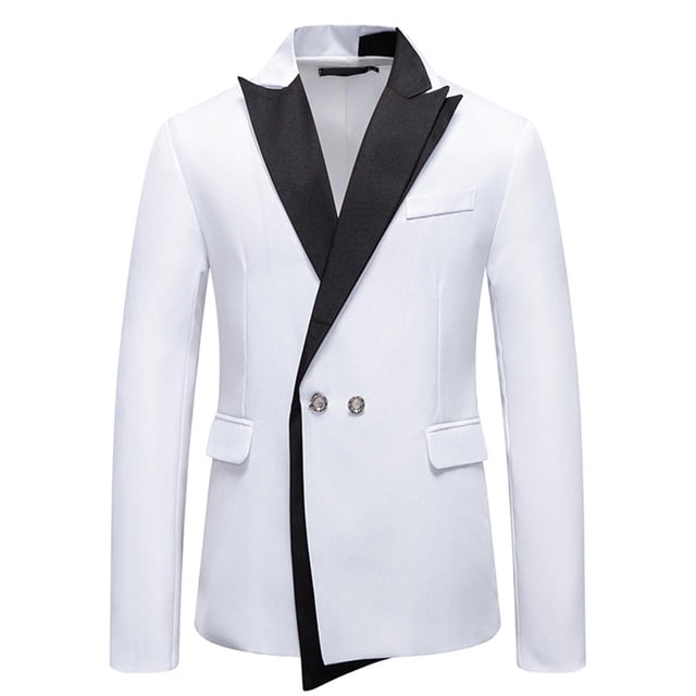 Long Sleeve Tops Slim Fit Men's Business Jacket with Lapel and Double Button, Solid Color, Long Sleeves