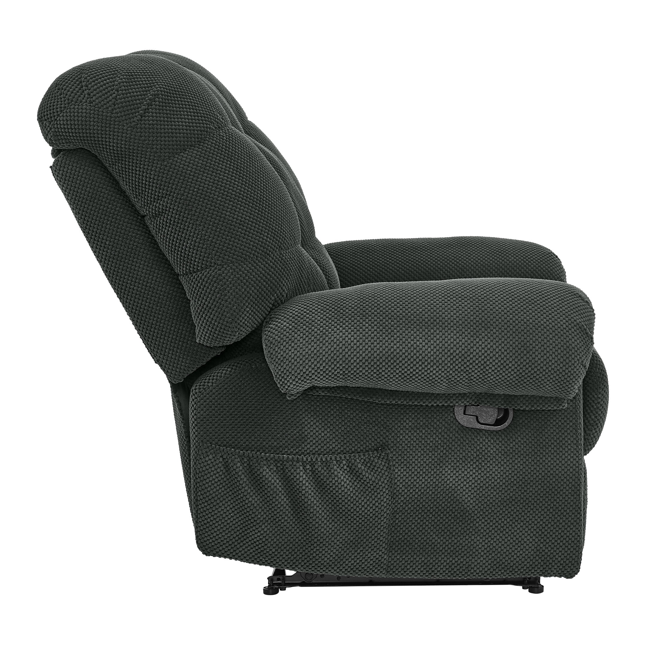 Noble House Manual Recliner Chair, Overstuffed Fabric Armchair with Padded Footrest, Dark Gray