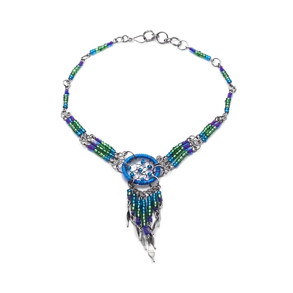 Dream Catcher Seed Bead Dangle Beaded Metal Chain Anklet - Womens Southwest Fashion Handmade Jewelry Boho Accessories