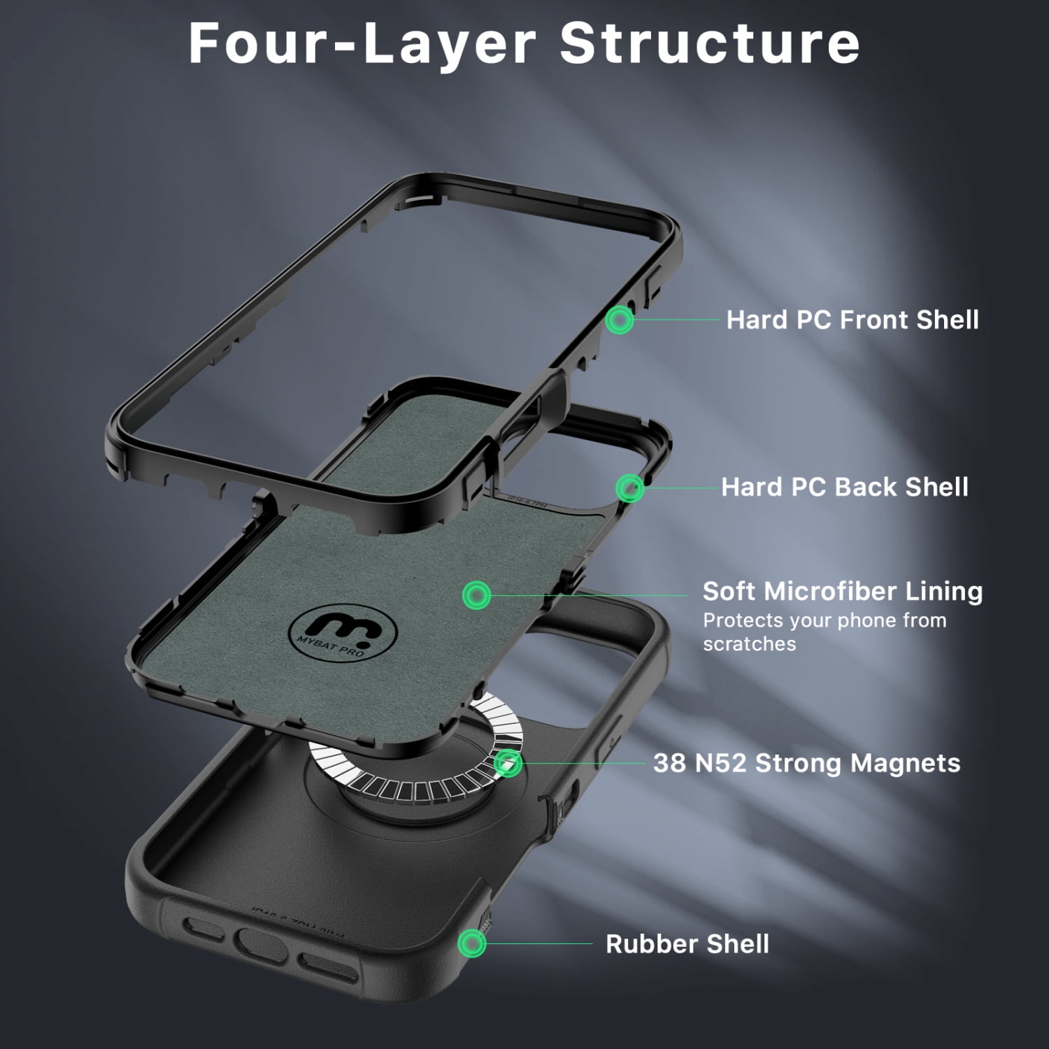 MyBat Pro Maverick Series Cell Phone Case with Holster and Tempered Glass for Apple iPhone 16 Pro Max, Black