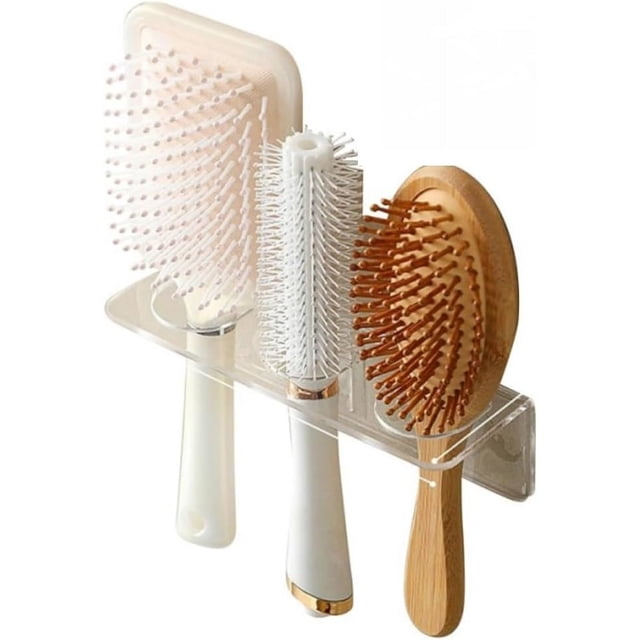 2 Bathrooms Bathroom Toiletries Wall Storage Nail Free Hole Free Wall Hanging Acrylic Hair Brush Holder, Razor, Curling Iron, Hair Straightener Storage Rack