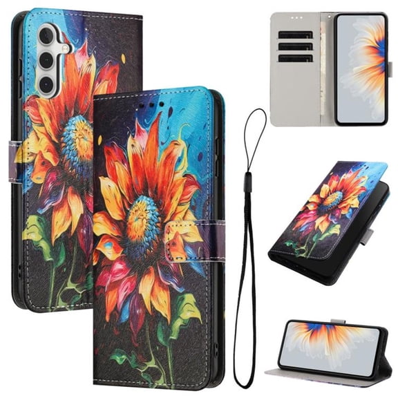 Leather For Samsung Galaxy A27 5G 6.7-inch Wallet Case Embossed Painted Butterflys&Flowers Pattern, With Card Holder,Wristband,Magnetic Clasp Kickstand Folio Cover,Color-1,For Galaxy A27 (5G)