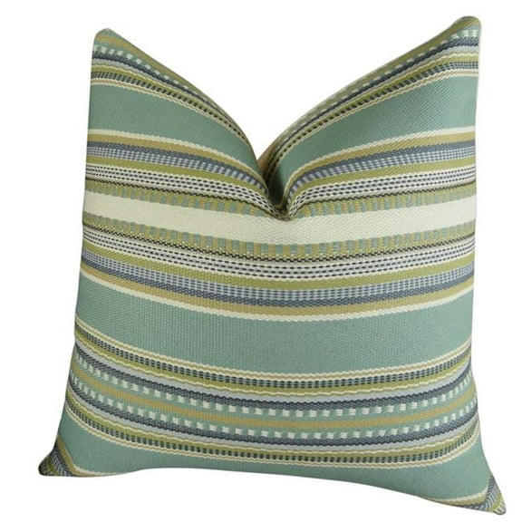 Plutus Chic Stripe Aloe Handmade Double Sided Throw Pillow - Light - Blue - Green & Cream - 20 x 20 in.