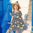 thumbnail image 2 of Cute Fox and Mushrooms Short Sleeve Dress A-Line Cute Midi Casual Sundress 2-8 Years, 2 of 6