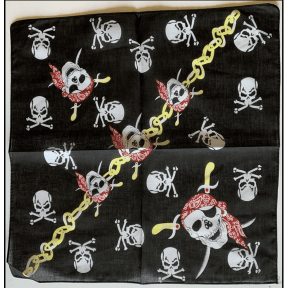 12 Black Jolly Rodger Bandana Fashion Pirate Skull And Bones Design Head Wrap 100% Cotton 22"X22"
