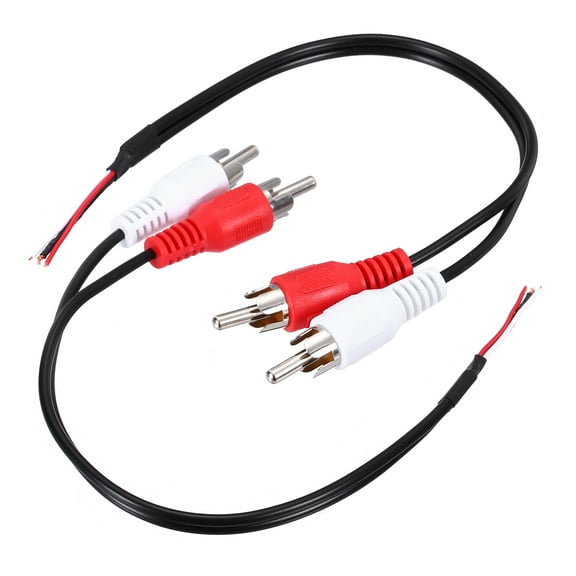 Uxcell 8 Inch Open Red/White RCA 2-Male Plug Jack Connector Adapter to Bare Wire Open End Audio Video RCA Cable Pack of 2