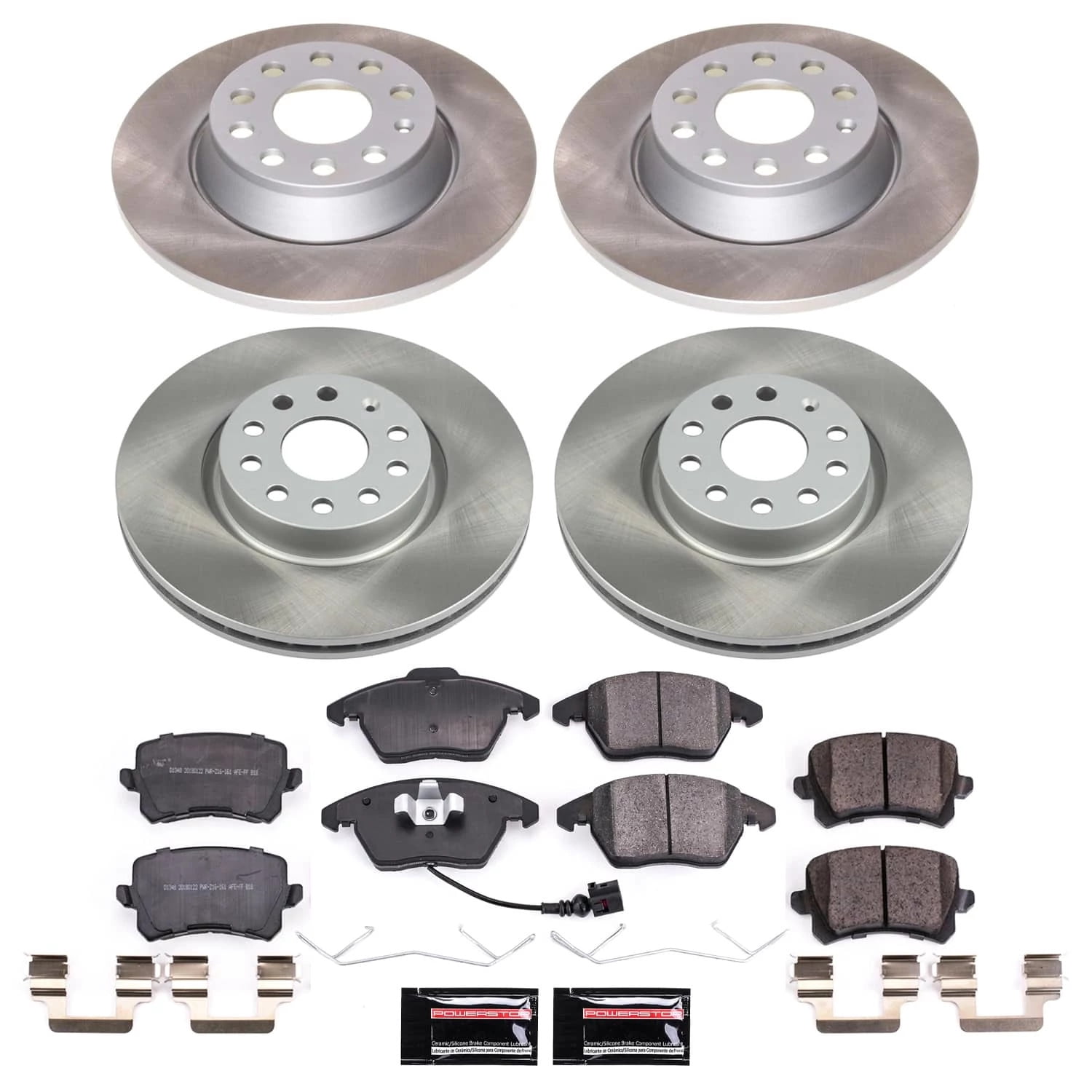 PowerStop Front and Rear Semi-Coated Rotor and Low-Dust Ceramic Brake Pad Kit SC7838