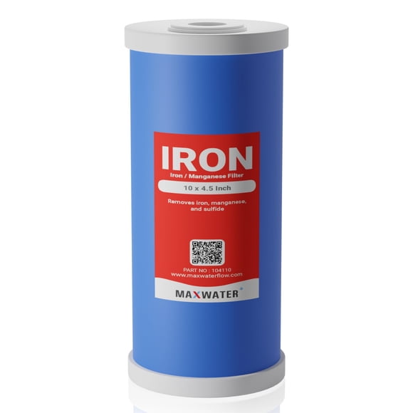 Max Water Whole House Iron Manganese Replacement Filter, for Whole House Systems 10" x 4.5" Good for Iron, Manganese Reduction