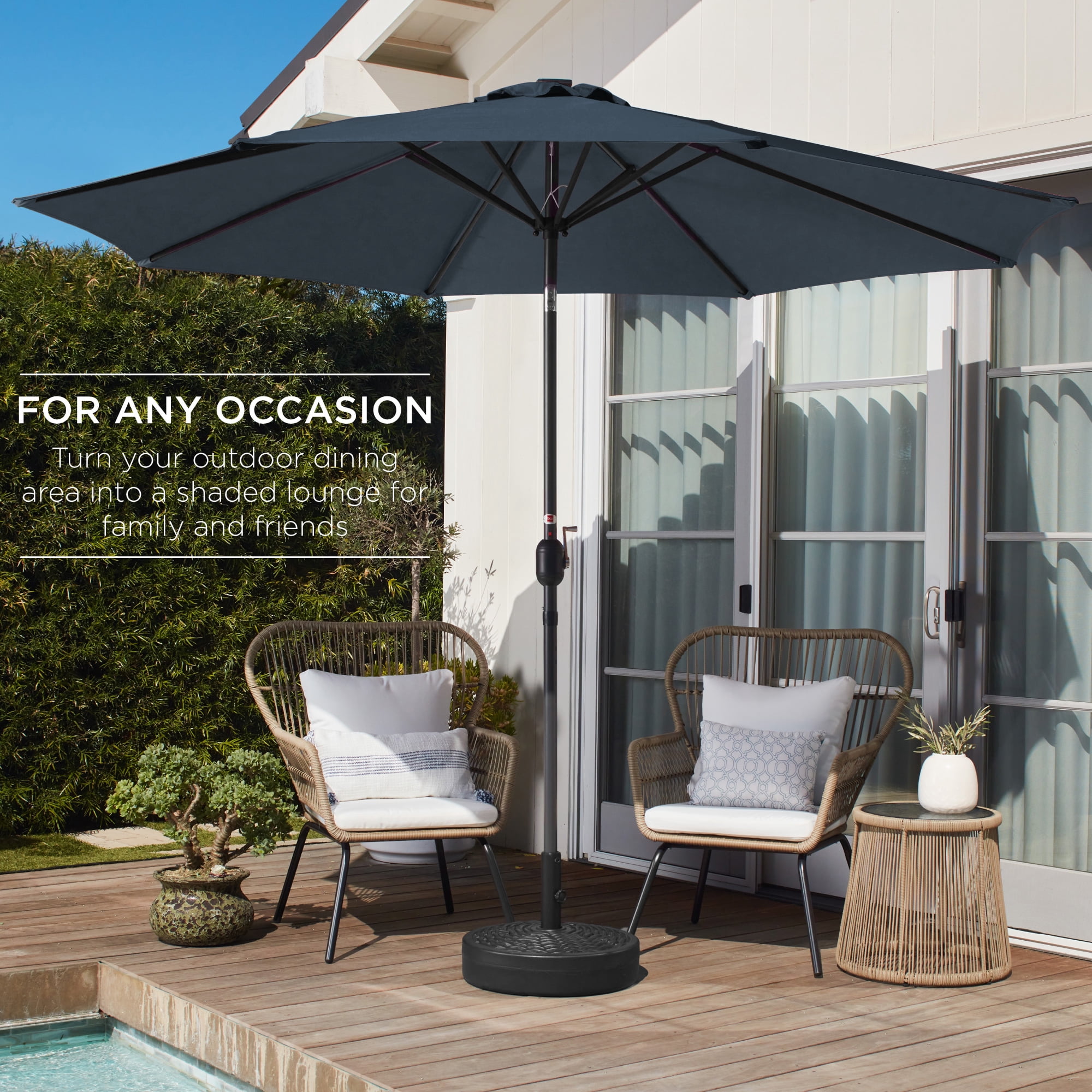 Best Choice Products 10ft Outdoor Steel Market Patio Umbrella w/ Crank, Tilt Push Button, 6 Ribs - Slate Blue