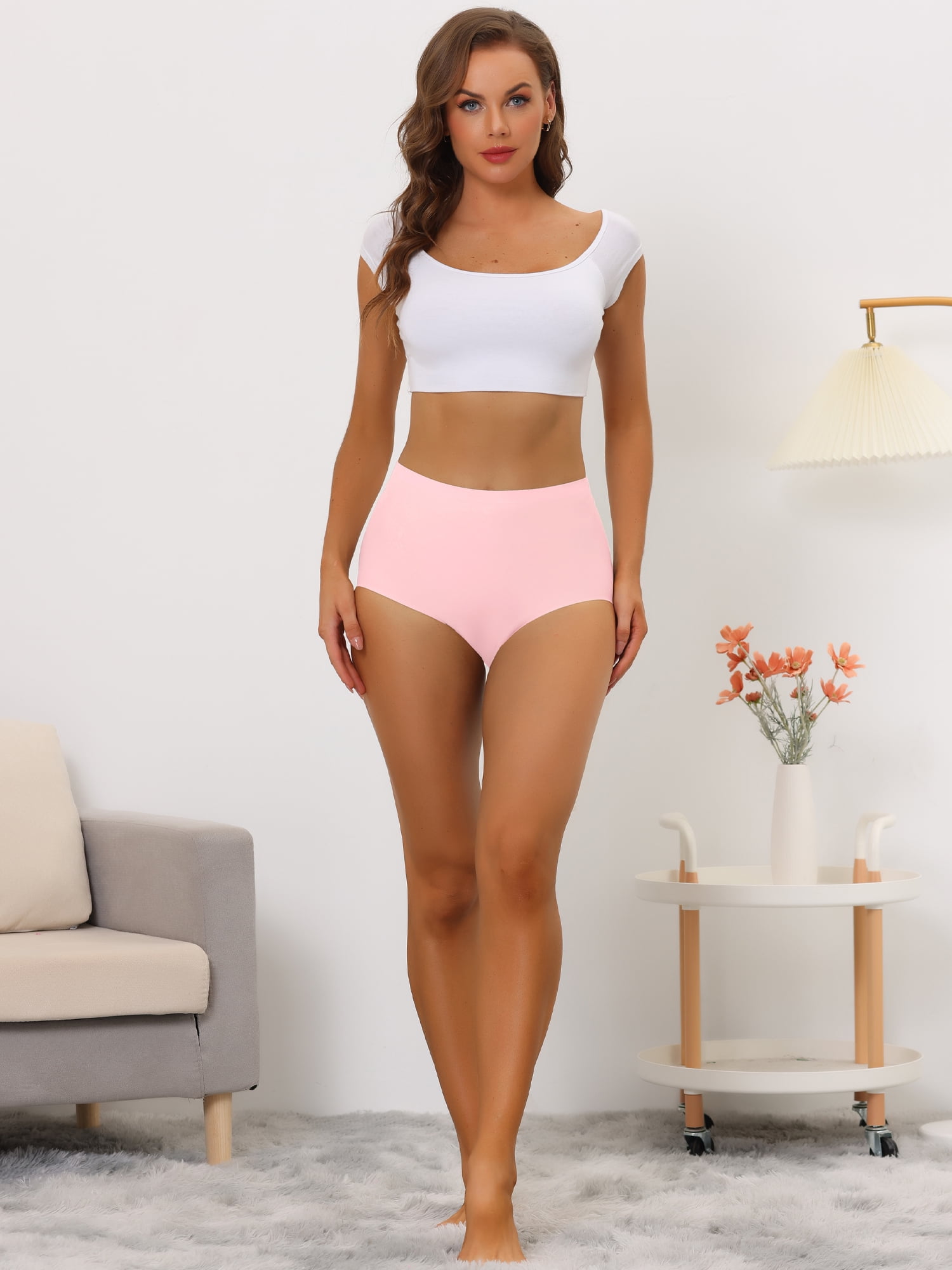 DARING DIVA Women's High-Waist Invisibles Underwear Breathable Panties XL Mid Pink