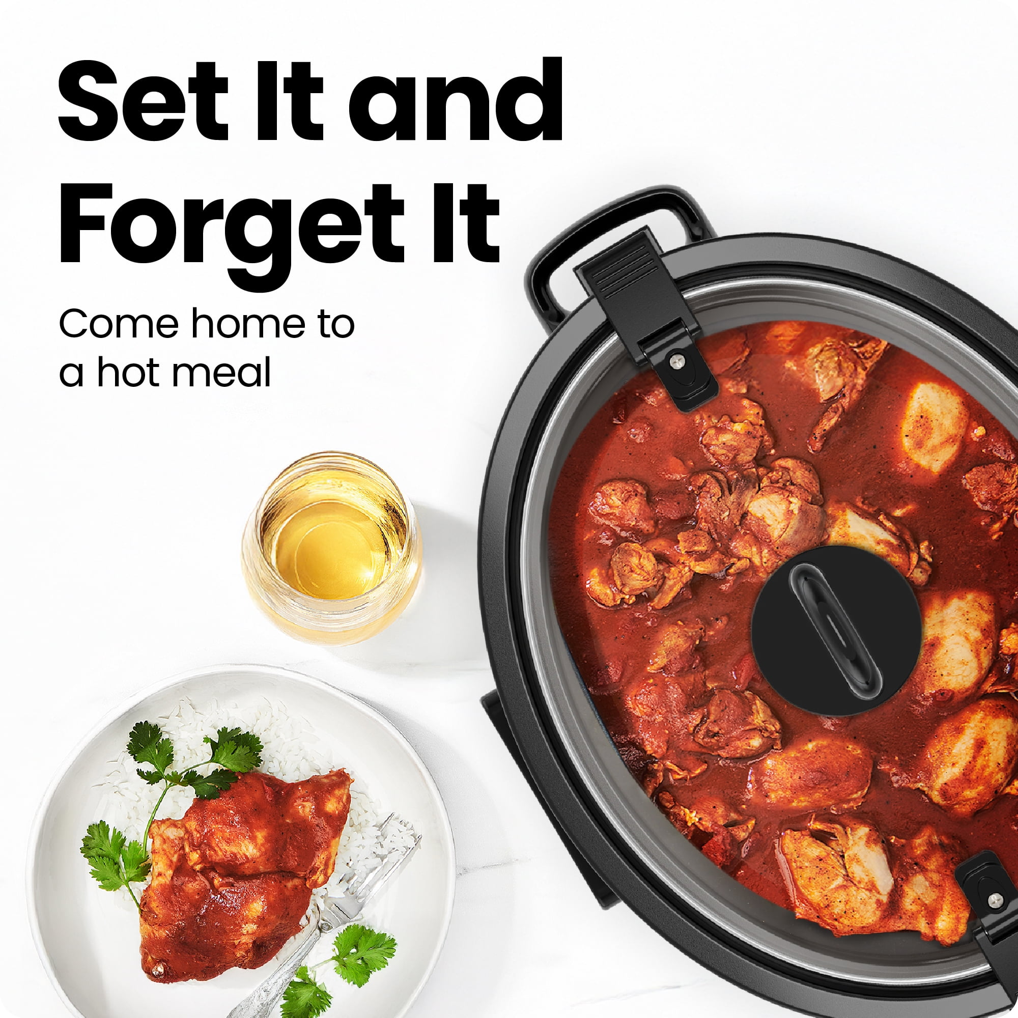 Chefman 6-Quart Easy-Set Slow Cooker with Locking Lid and Dishwasher-Safe Insert – Black