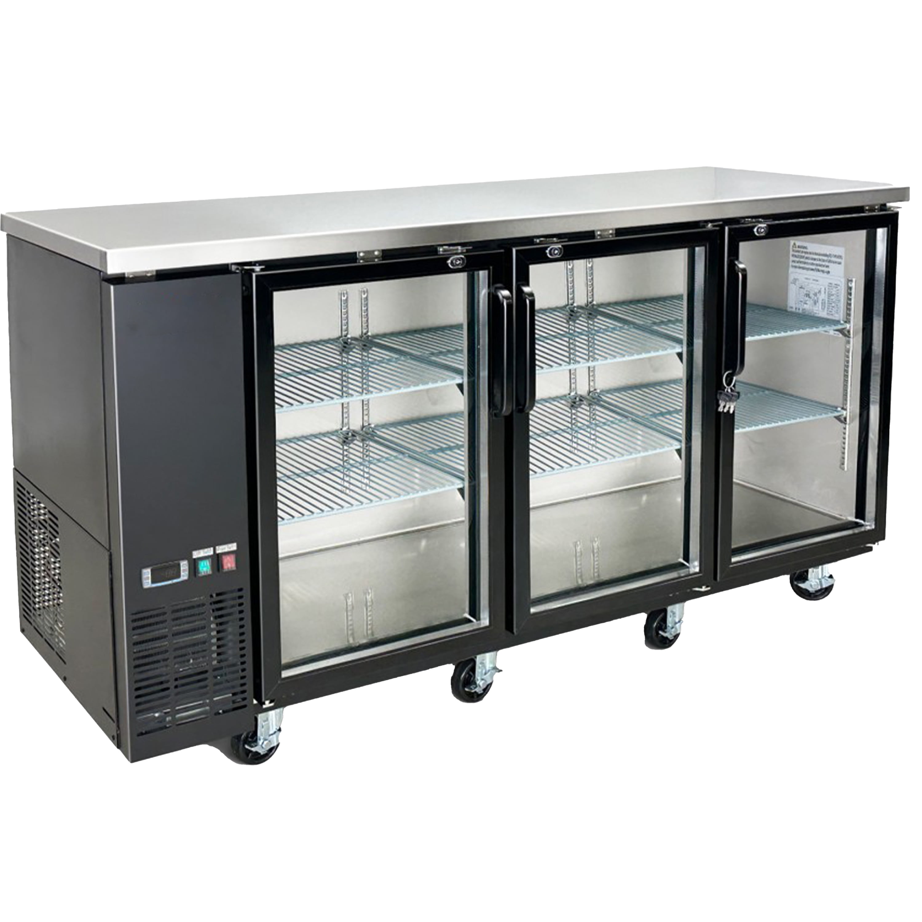 Elite Kitchen 73 in. Back Bar Refrigerator, 20 Cu. ft., 3 Glass Door, Lockable, Commercial, NSF Certified