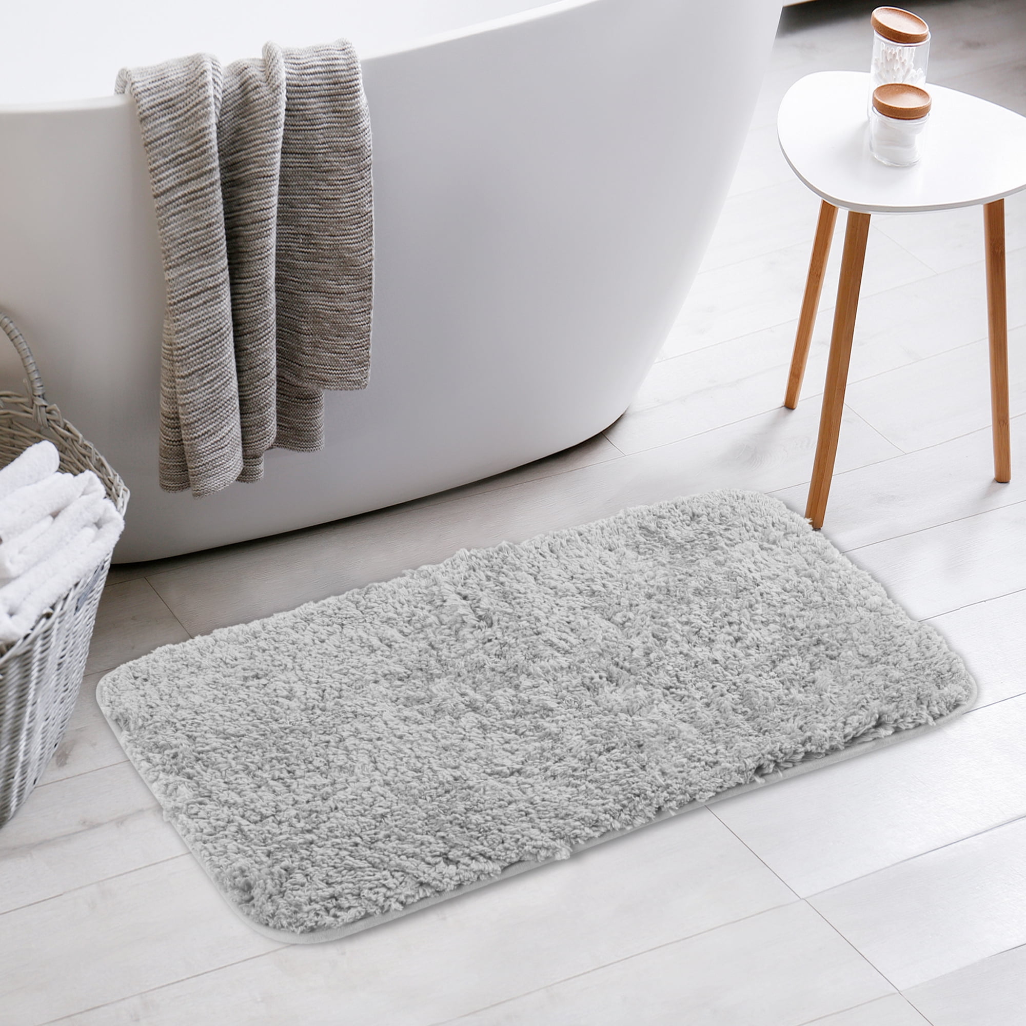 Unique Bargains Non-Slip Thick Microfiber Soft Plush Bathroom Mat Quick Dry Bath Rug Grey 16"x24"