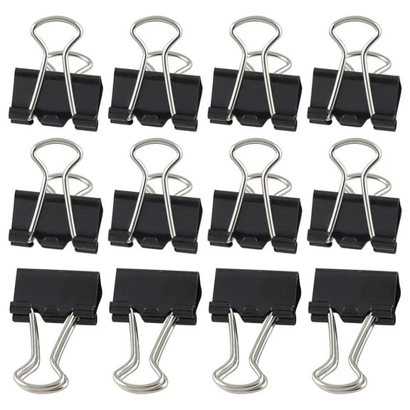 Unique Bargains Unique Bargains 12 Pcs  Stationery Metal 15mm Width Binder Clamps Black