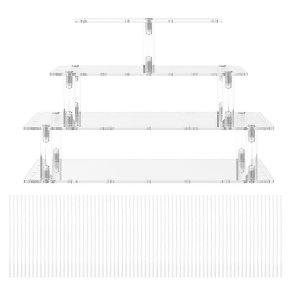 AEVXKHI Cake Pop Stand 4 Layers Cake Pop Holder Square Cake Pop Display 56 Holes Cake Pop Display Stand Clear Acrylic Cake Pop Stand Riser with 100 Cake Pop Sticks for Parties Events Candy