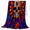 thumbnail image 2 of Day of the Dead Orange Flames Warm Flannel Blanket for Sunroom and Reading Nook, Festive Botanical Garden Scene, Housewarming Gift for Garden Lovers, Celestial Home Decor, 2 of 9