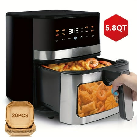 5.8QT Digital Air Fryer - 2 Cooking Compartments + Adjustable Temp/Time | 1400W, Stainless Steel, Lightweight (Office/Dorms)