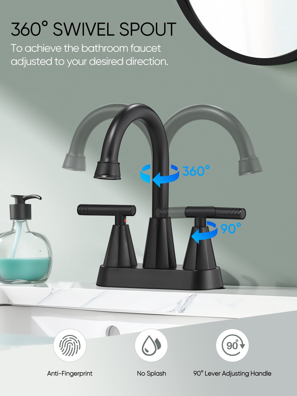 4-inch Bathroom Faucet with Pop up Drain and Two Supply Hoses, Lead-Free Stainless Steel 2-Handle Centerset Faucet for Vanity, RV Matte Black