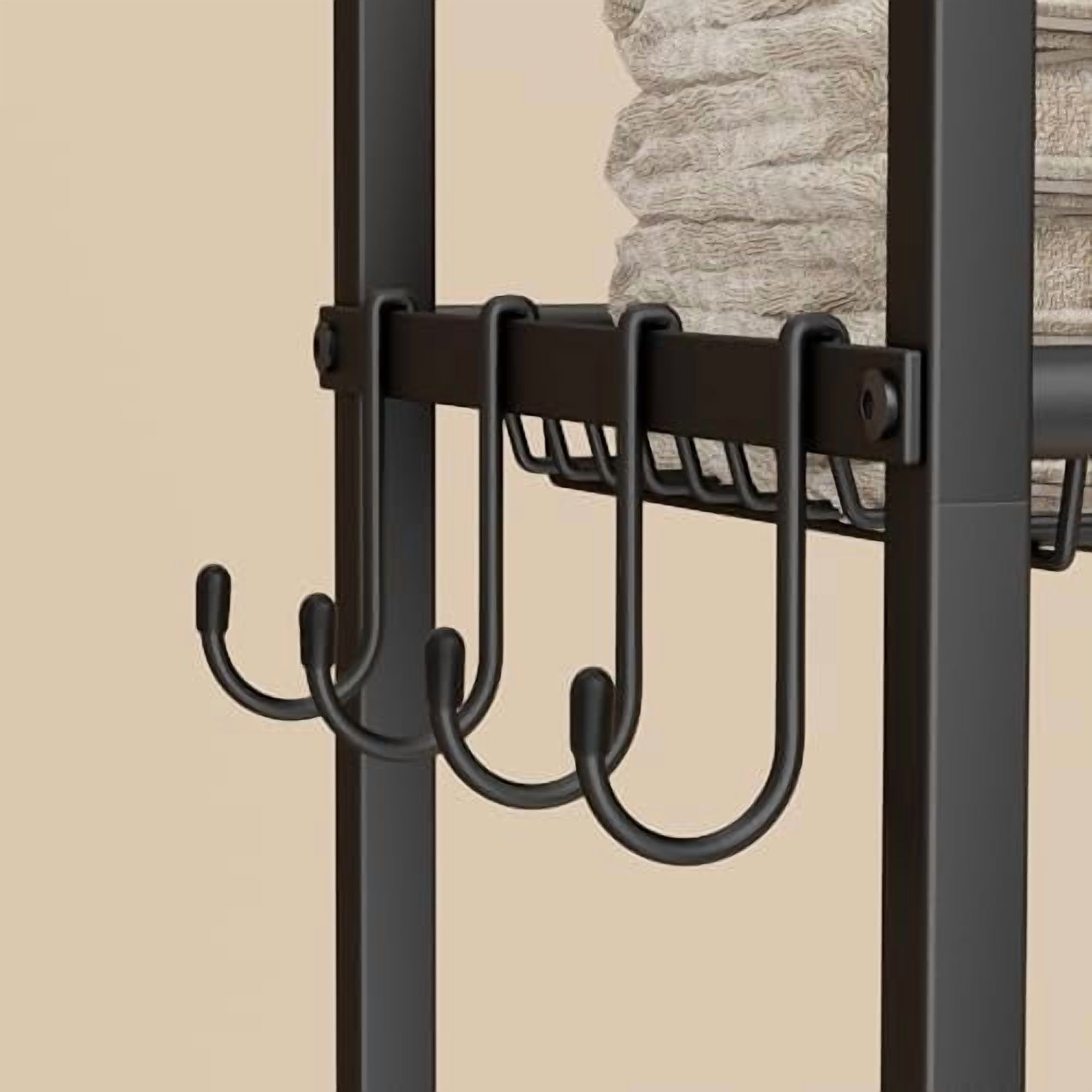 4-Tier Over The Toilet Storage, Bathroom Organizer, Space-Saving, Above Toilet Storage Rack with 4 Hooks and Paper Holder, Metal Shelf, Black
