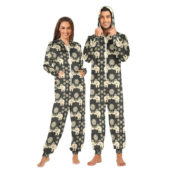 joogoo Elephants Mandala Unisex Adults Onesies Pajamas Jumpsuits L