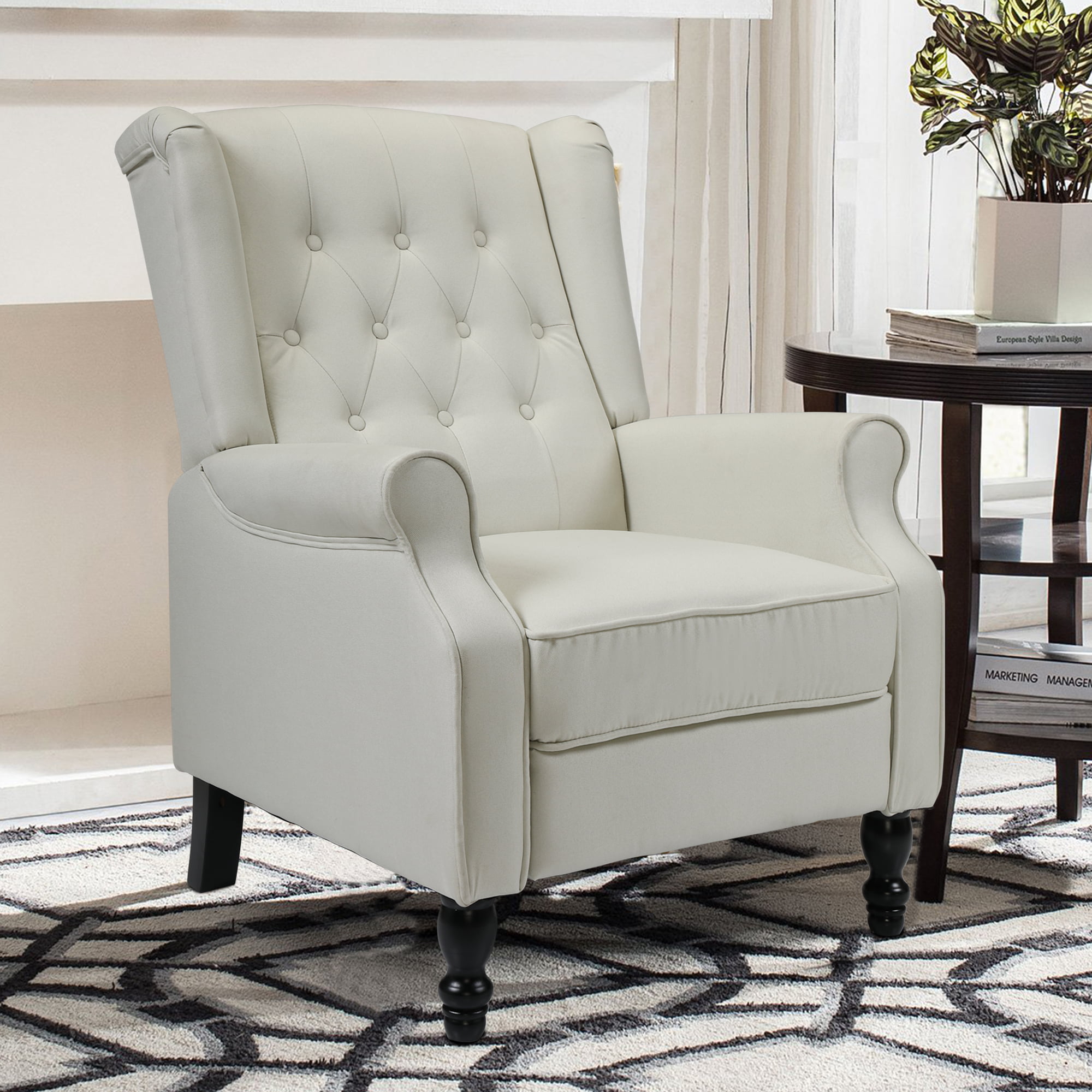 Jaxpety Tufted Accent Chair w/Upholstered Wingback Padded Seat Pushback Recliner Armchair for