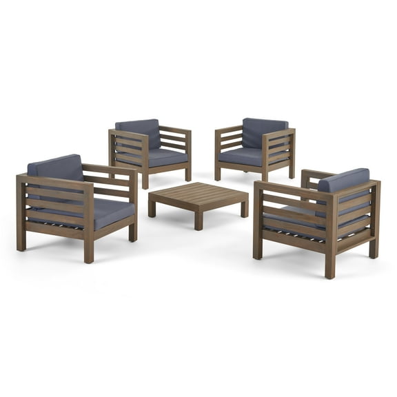 Noble House Oana Outdoor 4 Seater Club Chair & Coffee Table Set Gray