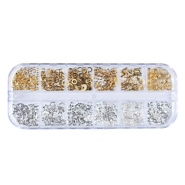 Soidarity Mujeres Nail Art Studs Niñas Manicura Artesanía Decoración Salón de moda Uña Belleza Decorativa 12 Rejillas Metal con caja Juegos de manicura tipo 9 Soidarity CE014324-09