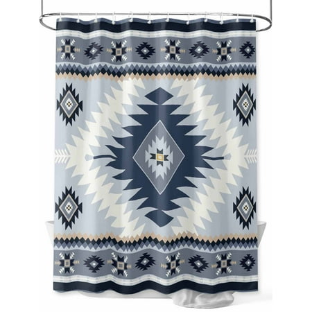 Shower Curtain Blue Bohemian Bathroom Curtains with Hooks, Waterproof Fabric Aztec Boho Tribal Style Bath Shower Curtains Set for Bathroom Bathtubs Decor 36x72 Inch