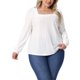 thumbnail image 1 of Camisas elegantes de ojo de perdiz de manga larga con escote cuadrado para mujeres de tallas grandes Agnes Orinda 1X blancas, 1 of 6
