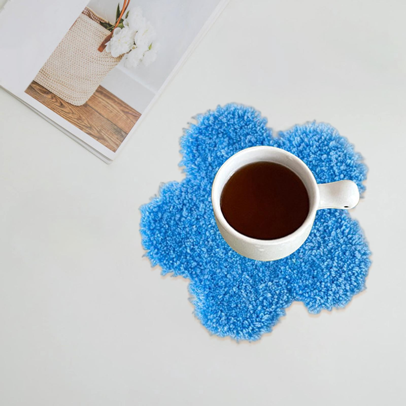 Punch Drink Coasters Kits with Basic Tools Embroidery Cup Holder Mat Blue Flower