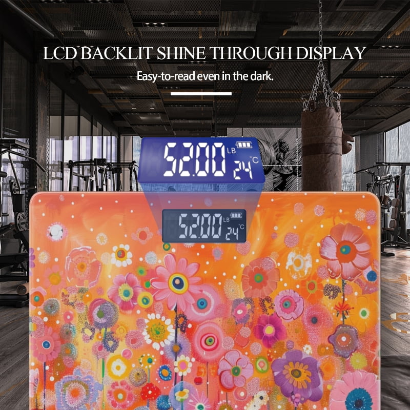 High Precision Body Weight Scale Smart Bathroom Scales with Large LCD Display(400lbs),Decorative for Bedroom-Field Full Of Flowers In The Style Of Bold Colors