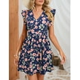 thumbnail image 3 of Yesfashion Women's Floral Plunging V Neck Tie Open Back Summer Short Dress, 3 of 9