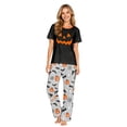 thumbnail image 3 of Halloween Family Pajamas Matching Set - 2 piece Pumpkin Face Short Sleeve Top and Pants Sleepwear,Cartoon Spooky Theme Halloween Pajamas for Family Photos for M Pjs, 3 of 8