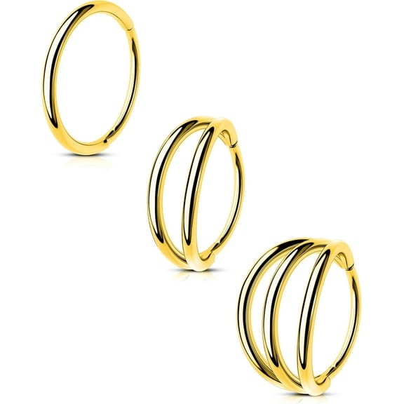 Triple/Double Hoop Nose Ring - 3Pcs Septum Rings Clicker 316L Stainless Steel Conch Piercing Jewelry Cartilage Earring Helix Rook Tragus